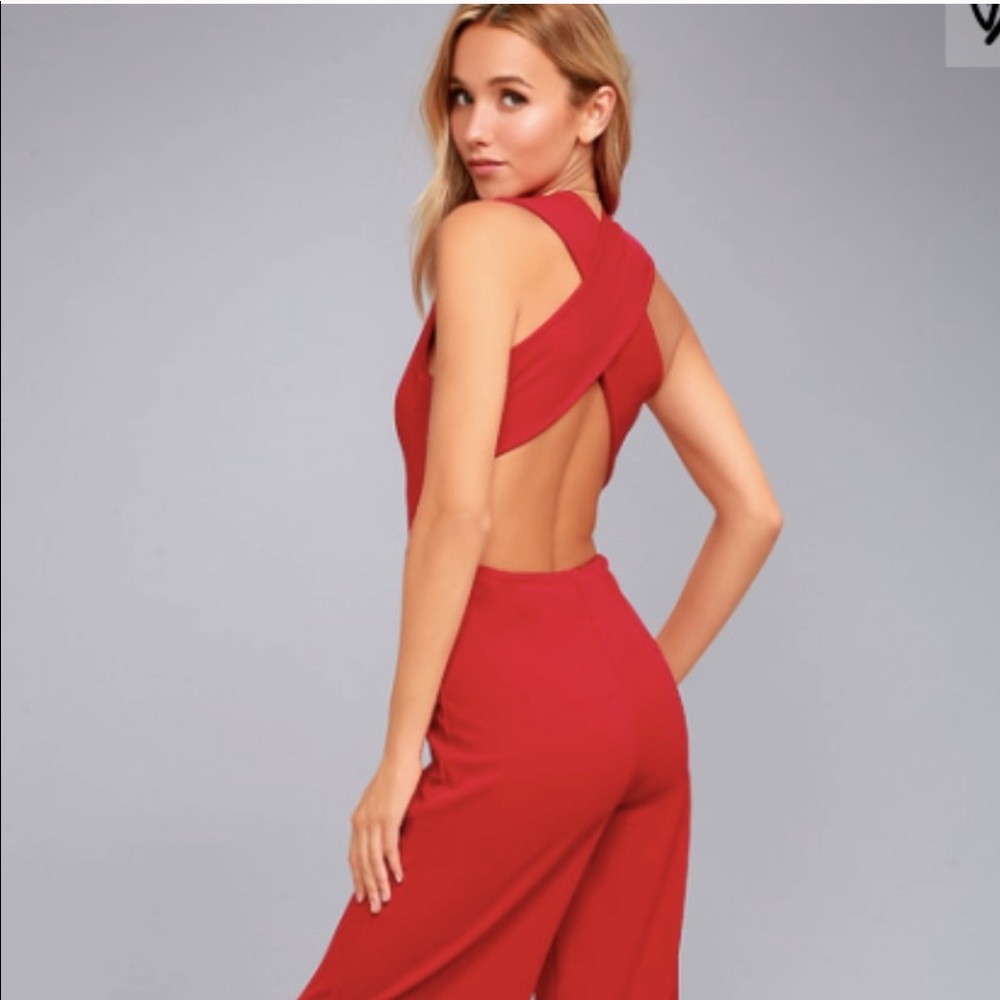 LuLu’s Thinking Out Loud -XS Red Backless Jumpsuit